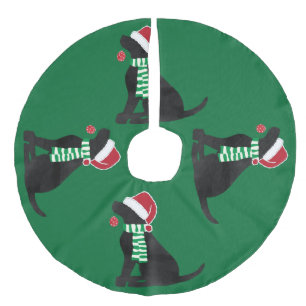 Christmas Black Lab Holiday Dog Faux Linen Tree Skirt