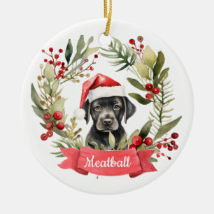Christmas Black Lab Personalised  Ceramic Tree Decoration