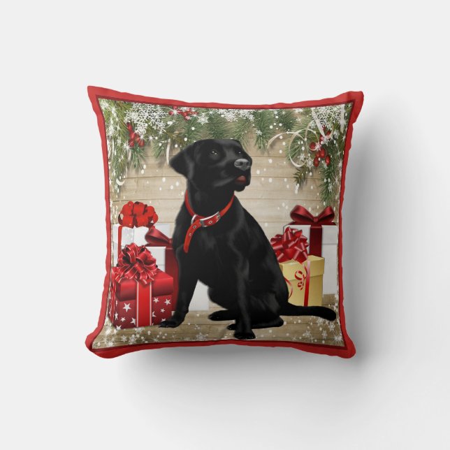 CHRISTMAS BLACK LABRADOR CUSHION (Front)