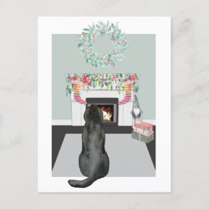 Christmas Black Labrador Dog Fireplace Scene Holiday Postcard
