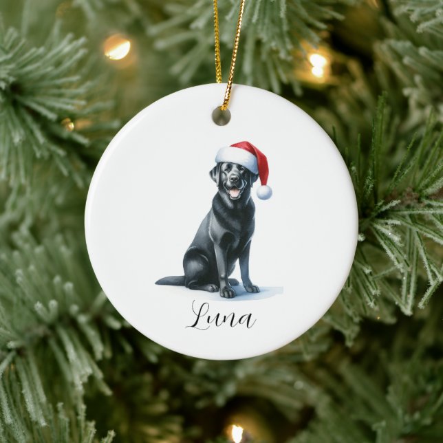 Christmas Black Labrador Dog in Santa Hat Ornament (Tree)