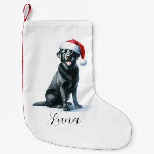 Christmas Black Labrador Dog in Santa Hat Stocking