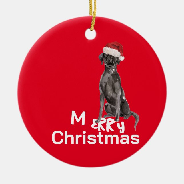 Christmas Black Labrador Dog Merry Greeting Ceramic Tree Decoration (Front)