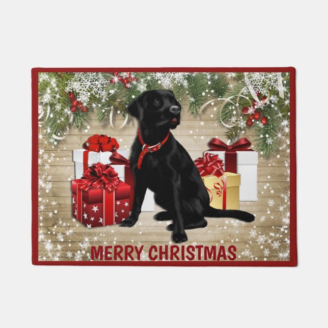 CHRISTMAS BLACK LABRADOR DOORMAT (Front)