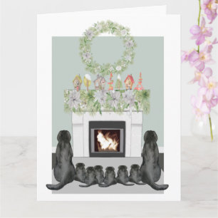 Christmas Black Labrador Family Fireplace Scene Card