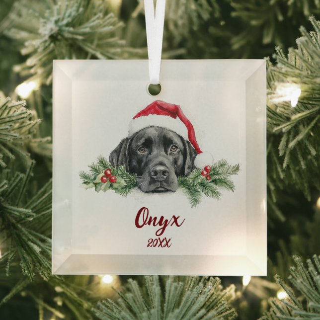 Christmas Black Labrador Glass Tree Decoration (Insitu)
