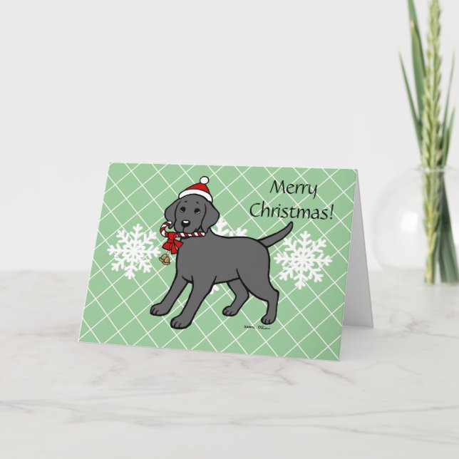 Christmas Black Labrador Puppy Candy Cane Holiday Card (Front)