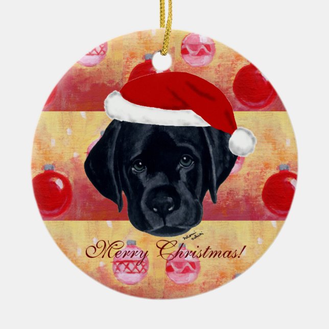 Christmas Black Labrador Puppy Ceramic Tree Decoration (Front)