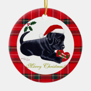 Christmas Black Labrador Puppy Santa Hat Ceramic Tree Decoration