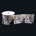 Christmas Black Labrador Retriever with Snowman Satin Ribbon<br><div class="desc">A black Labrador retriever with a glowing red nose and reindeer antlers stands beside a snowman in a winter forest</div>