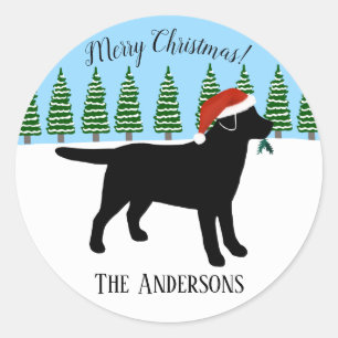Christmas Black Labrador Santa Hat Classic Round Sticker