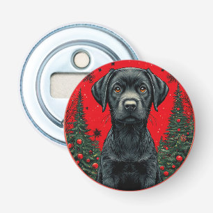Christmas Black Labrador With Festive Trees Bottle Opener
