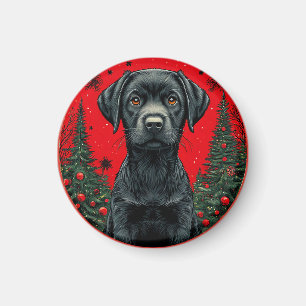 Christmas Black Labrador With Festive Trees Magnet