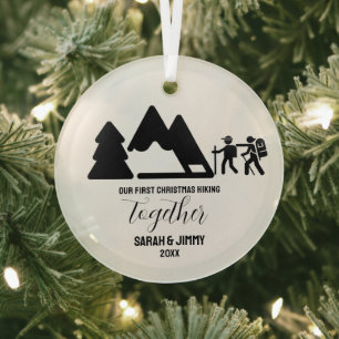 Christmas Black Mountain Adventure Outdoor Couple Glass Tree Decoration