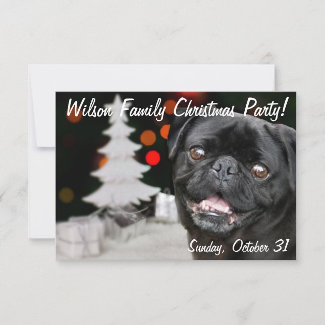 Christmas Black Pug party invitation (Front)