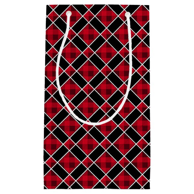 Christmas black & red chequered small gift bag (Front)
