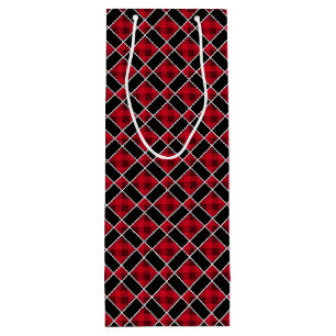 Christmas black & red chequered wine gift bag