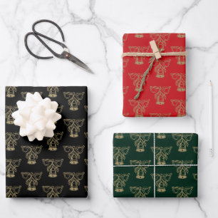 Christmas black red dark green gold bells cute  wrapping paper sheet