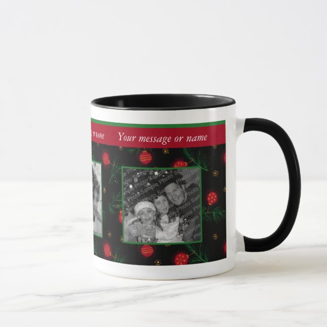 Christmas Black Red Ornament Photo Mug (Right)