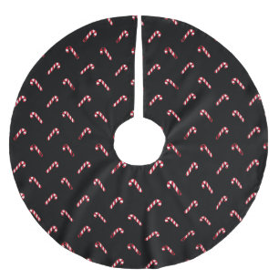 Christmas black red white cute candy cane pattern brushed polyester tree skirt