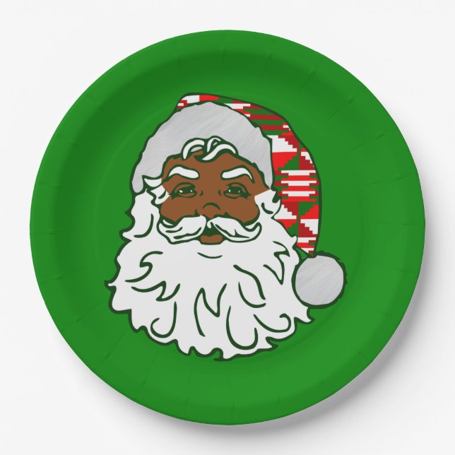 christmas black santa claus kwanzaa kente paper plate (Front)