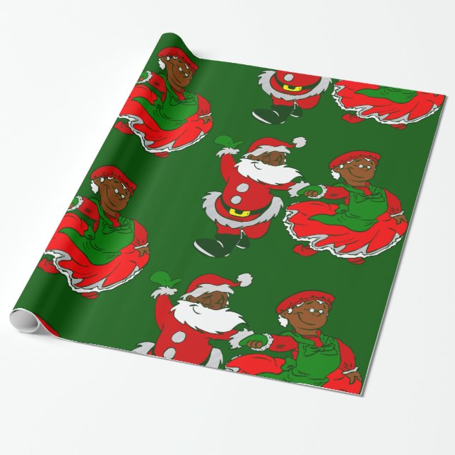 christmas black santa claus wife wrapping paper (Unrolled)