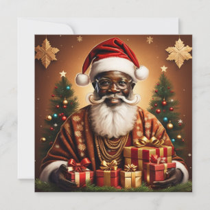 christmas black santa gifts Holiday Card