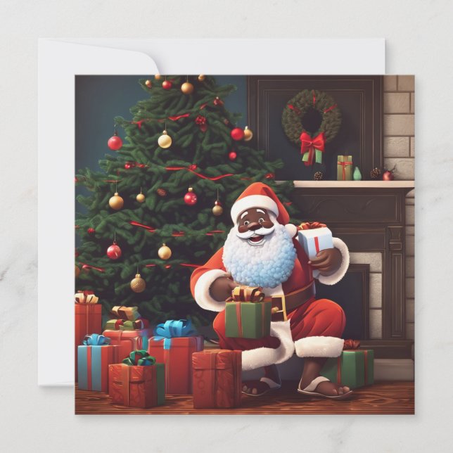 christmas black santa Holiday Card (Front)