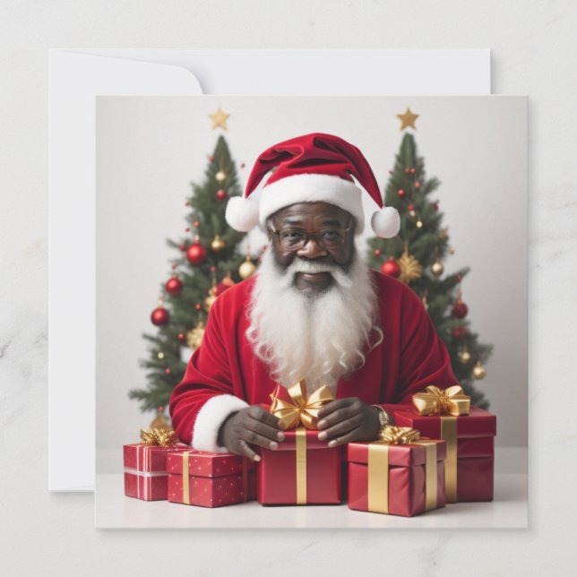 christmas black santa Holiday Card (Front)