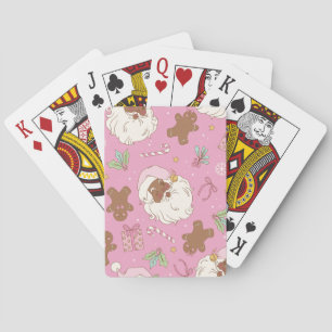 Christmas Black Santa Pastel Pink Playing Cards
