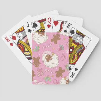 Christmas Black Santa Pastel Pink Playing Cards