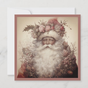 Christmas Black Santa - Rococo & Pink Floral Holiday Card
