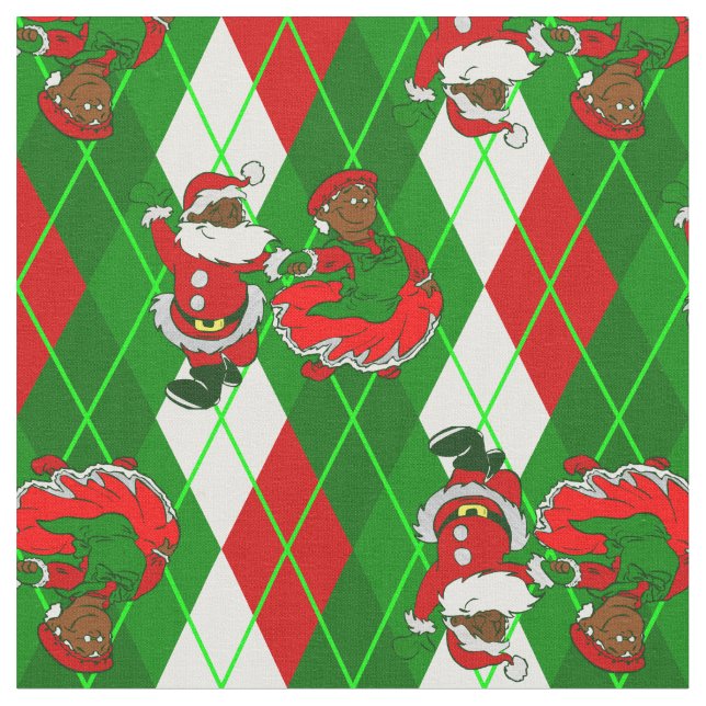 christmas black santa wife plaid fabric (Close Up)