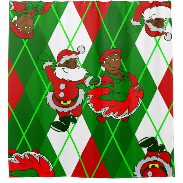 christmas black santa wife plaid shower curtain (Front)