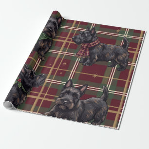 Christmas Black Scottie Dogs Red Green Tartan Wrapping Paper