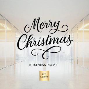 Christmas black script business logo clear window cling