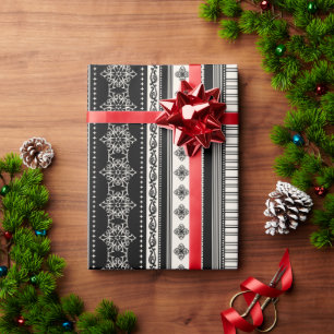 Christmas black stripes snowflake reindeer pattern wrapping paper