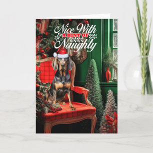 Christmas Black Tan Coonhound Naughty or Nice Holiday Card