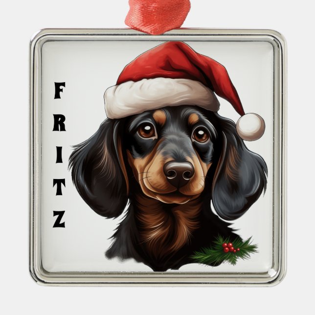 CHRISTMAS BLACK TAN DACHSHUND DOG METAL TREE DECORATION (Front)