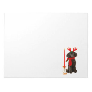 Christmas Black Toy Poodle Dog Dressed as Reindeer Notepad