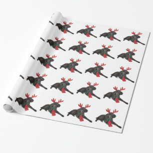 Christmas Black Toy Poodle Dog Dressed as Reindeer Wrapping Paper