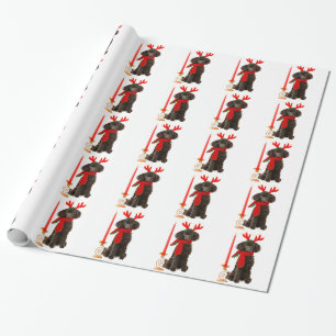 Christmas Black Toy Poodle Dog Dressed as Reindeer Wrapping Paper