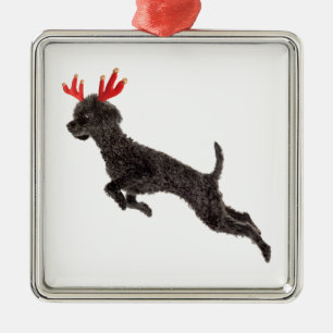 Christmas Black Toy Poodle Dog Reindeer Antlers Metal Tree Decoration