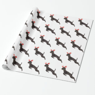 Christmas Black Toy Poodle Dog Reindeer Antlers Wrapping Paper