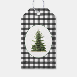 Christmas Black White Check Plaid Vintage Tree Gift Tags