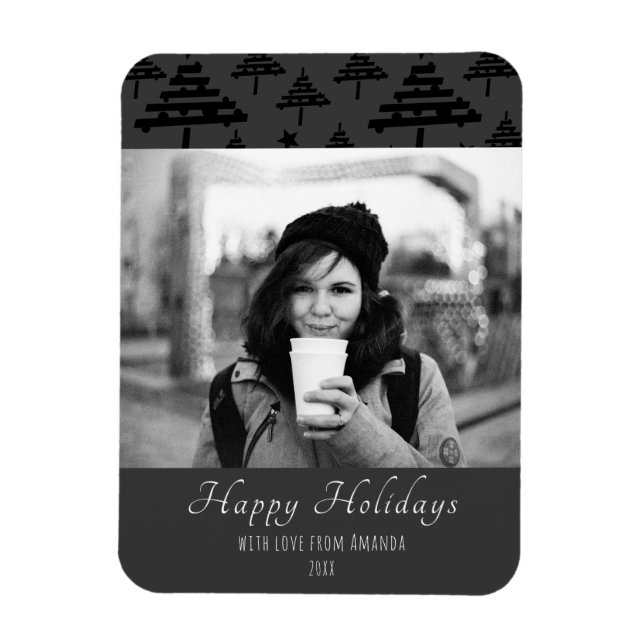 Christmas Black White Custom Holiday Photo Card Magnet (Vertical)