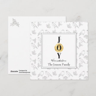 Christmas black white gold floral chic typography holiday card