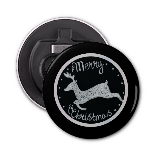 Christmas black white hand painted snow bottle opener (Front)