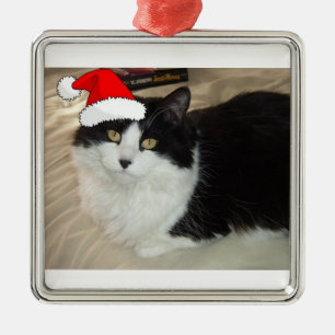 Christmas Black & White Kitty Cat Metal Tree Decoration