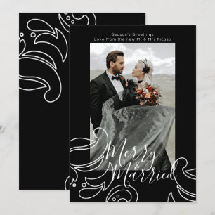 Christmas Black White Merry and Married Holiday Card